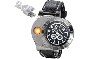 JewelryWe Mens Novelty Cigarette Lighter Watch USB Charging Windproof Quartz Wrist Watch for Valentine's Day