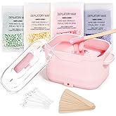 Waxing Kit, Silicone Wax Warmer with 4 Packs Hard Wax Beads, Protable Hot Wax Machine Pot for Full Body, Face, Eyebrows, Legs, Bikini, At Home Hair Removal Kit with 15 Accessories for Women Men, Pink