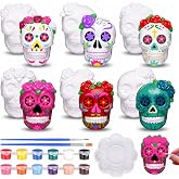 Eersida 6 Sets Halloween Sugar Skull Ceramic to Paint Crafts DIY | Unpainted Ceramic Sugar Skulls Make Your Own 3D Skeleton Plaster Crafts for Day of the Dead Party Supplies