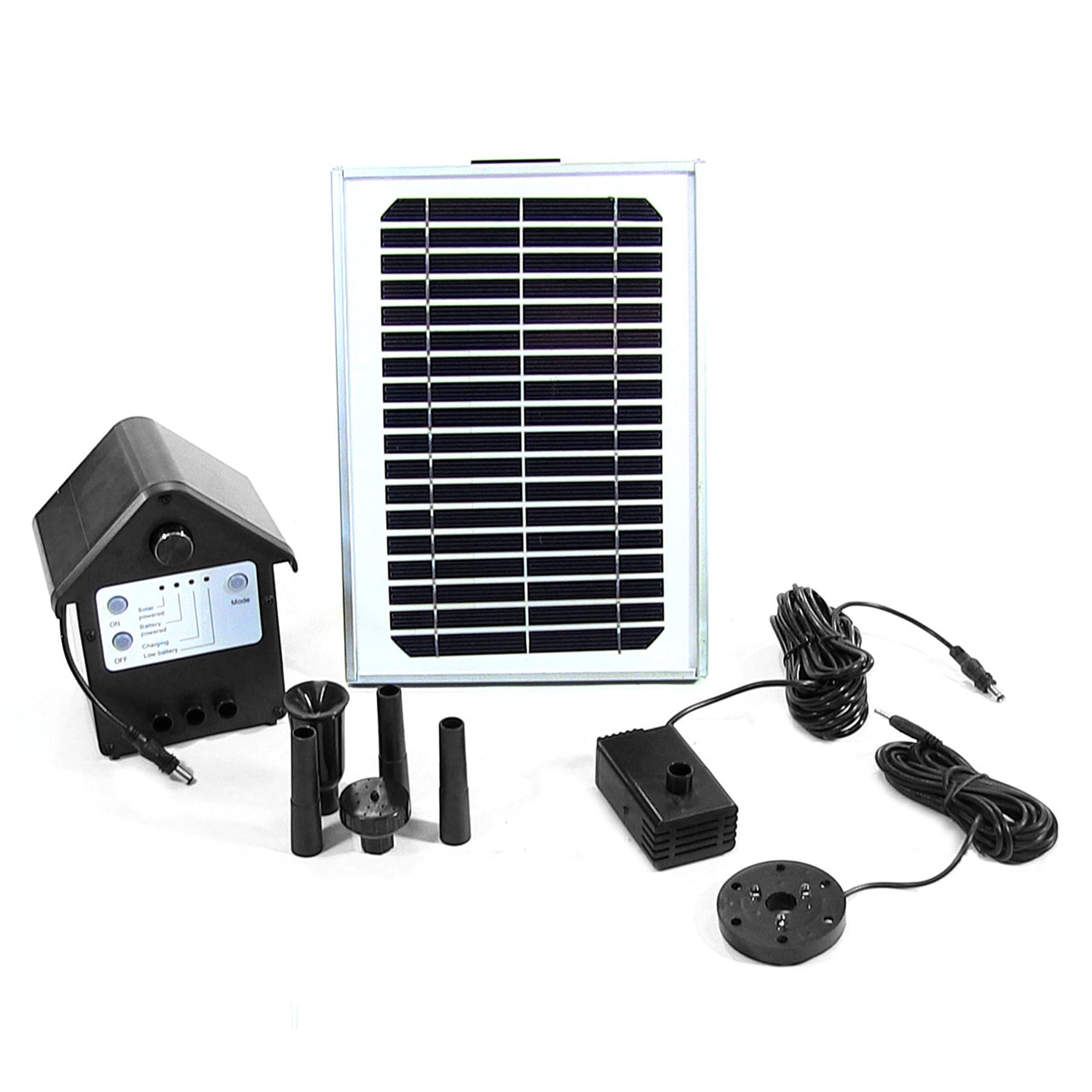 Photo 1 of Sunnydaze 5W Solar Water Pump and Panel Kit with Battery Pack and LED Light - 56-Inch Lift - For Fountain or Bird Bath
