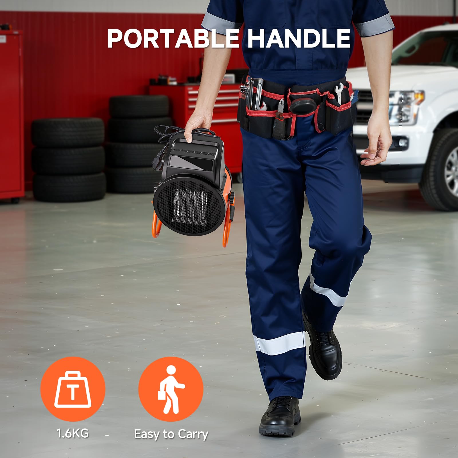 Keramik Heizlüfter mit Fernbedienung, 2000W Elektroheizer mit digitalem Thermostat 24h Timer, 3Heizstufen Schnelle Wärme heizstrahler Outdoor, Geeignet für Innenhöfe, Garage,Baustelleund Werkstätten 8