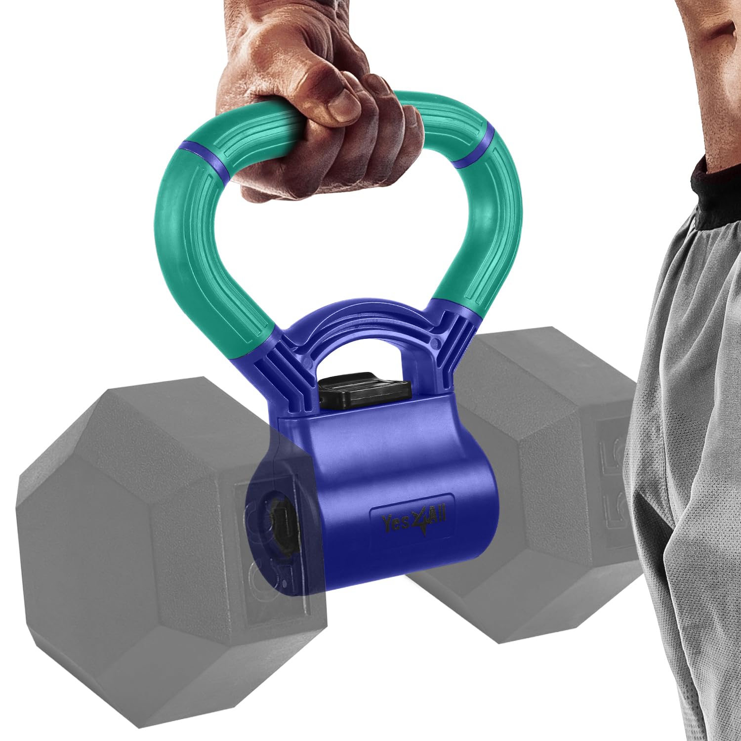 Yes4All TPH9 Kettlebell Grip, Teal and Blue, Convert Dumbbells into Kettlebells