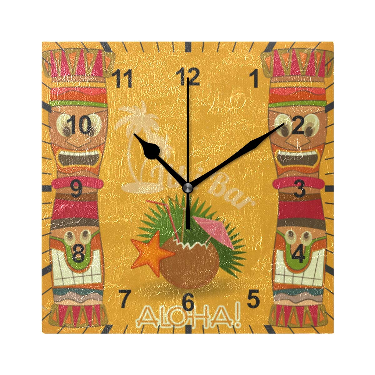 ISAOA Non Ticking Silent Wall Clock,Vintage Hawaiian Tiki Bar Clock Home Bedroom Living Room Office School Decor