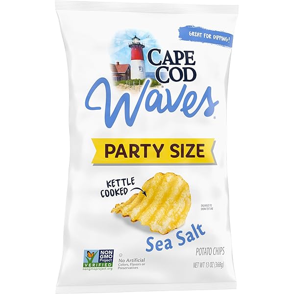 CAPE COD WAVES POTATO CHIPS, WAVY CUT SEA SALT KETTLE CHIPS, 13 OZ