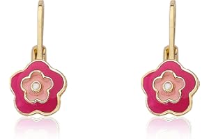 Little Miss Twin Stars Kids Earrings - 14k Gold Plated Flower Leverback Earrings-Hypoallergenic and Nickel Free For Sensitive Ears