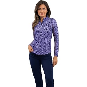 IBKUL UPF 50+ Sun Protection, Icefil Cooling, Moisture - Courtney Long Sleeve Mock Neck Top