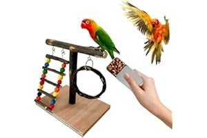 XLpeixin 2pcs Bird Training Stands for Parrots,Natural T Perch Stand for Parakeets Cockatiels Conures Lovebirds,Bird Portable Playground
