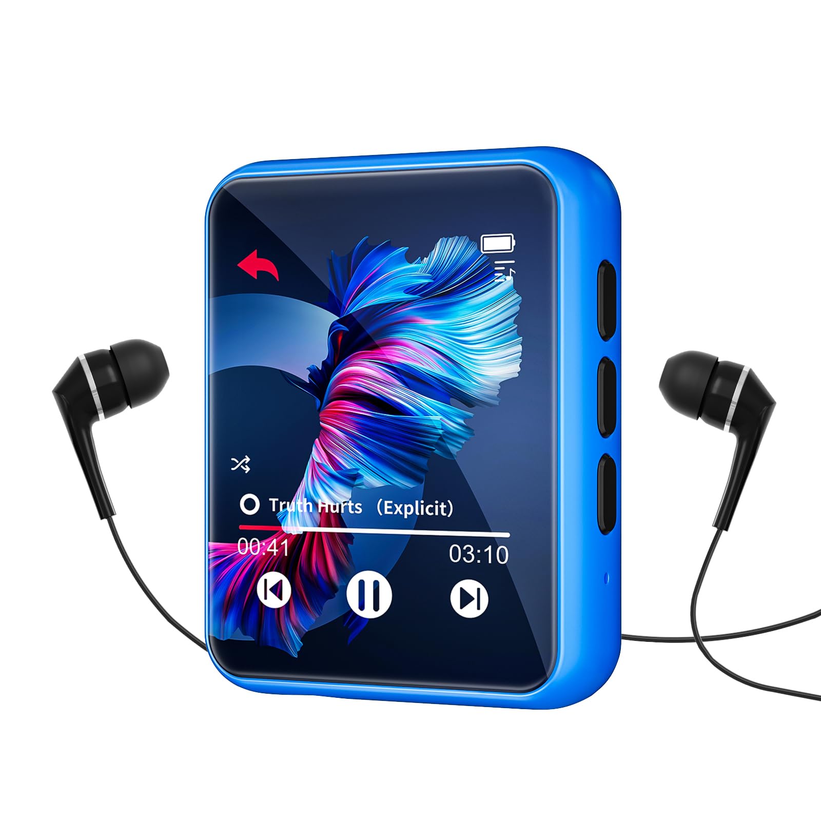 MP3 Player with Bluetooth 5.0 Portable HiFi Lossless Sound MP3 Music Player and FM Radio Recorder E-Book 2.4 inch Screen Maximum Support 128GB（Blue）