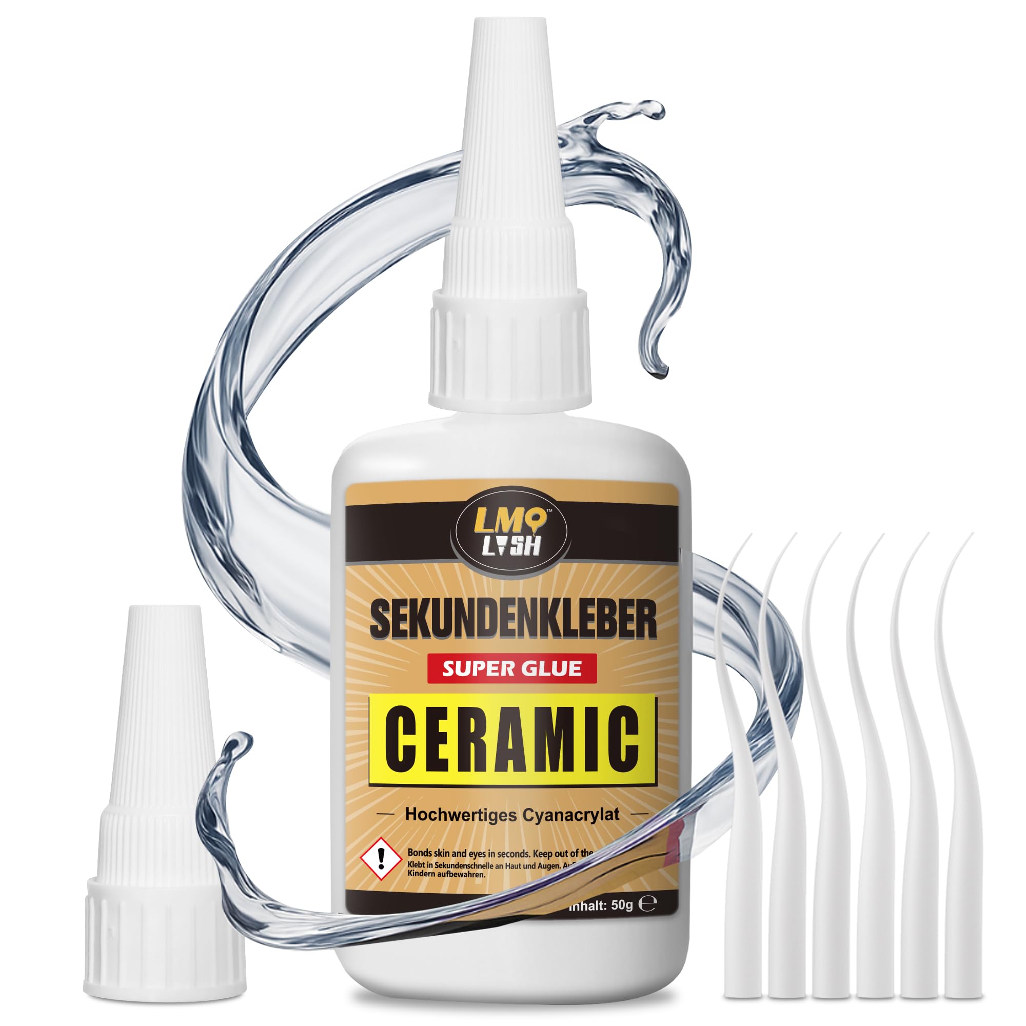 Sekundenkleber extra stark für Keramik und Porzellan 50g, Wasserfester und hitzebeständiger Porzellankleber, Keramikkleber mit Anti-Verstopfungskappe, Cyanacrylat(CA) Sekundenkleber für Keramik