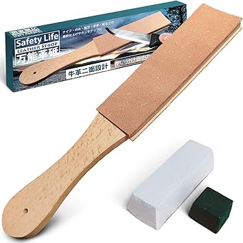 Amazon Safety Life セーフティライフ 革砥 レザーストロップ 白棒 青棒 コンパウンド 2種セット 使い分け可能な 両面床面設計 標準サイズ セーフティライフ Safety Life ナイフアクセサリー ケース