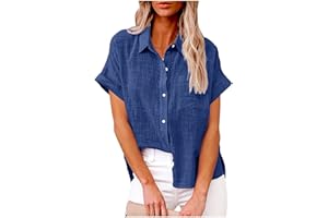 Binmer Womens Cotton Linen Button Down Shirt 2024 Fashion Plus Size Blouse Summer Casual Loose Dressy Short Sleeve Tops S-5XL