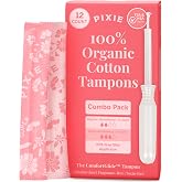 Pixie Slim Organic Cotton Tampons - Ranked 1 for Easier, More Comfortable Insertion - Unscented &amp; Chlorine-Free Nothing Hidden&trade; - BPA-Free Long Applicator (Regular &amp; Super Absorbency - 12 Count)