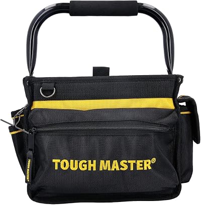 TOUGH MASTER Heavy Duty 10 Open Tote Tool Bag 33 Pockets Drill Holder Black