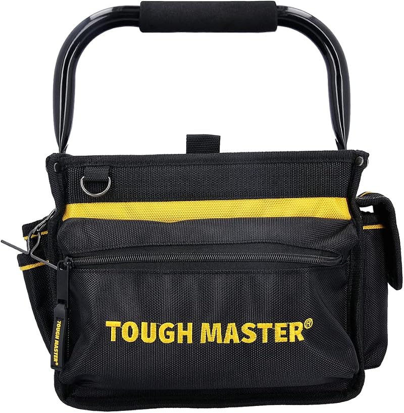 TOUGH MASTER Heavy Duty 10 Open Tote Tool Bag 33 Pockets Drill Holder Black