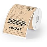 FINDAT 4×6 Direct Thermal Printer Labels Khaki Vinyl Shipping Labels Square Waterproof Self-Adhesive Perforated Mailing Label for UPS Package Business Postage Barcode 250 PCS