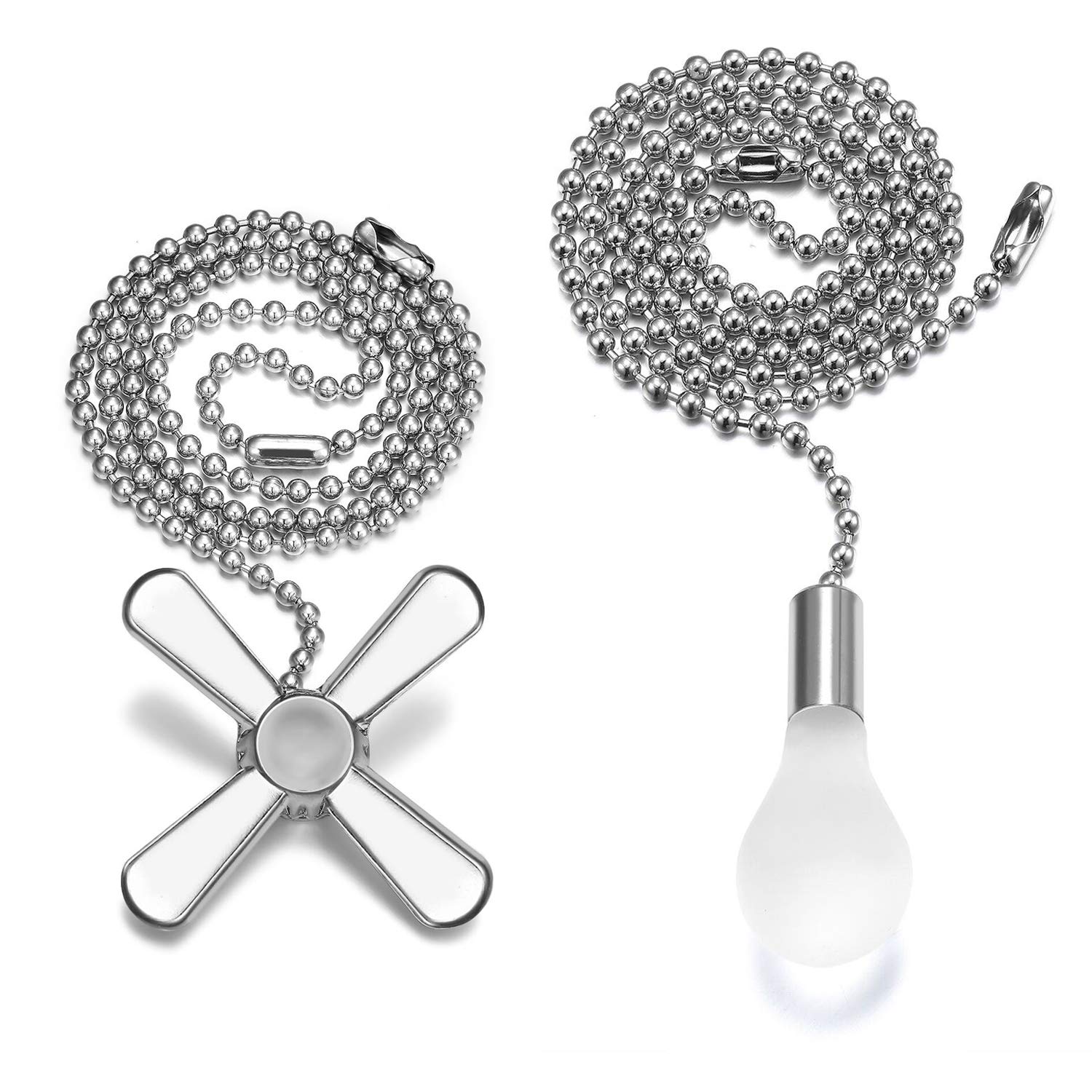 Light Bulb Ceiling Fan Pull Chain Cord Silver Set Free Shipping