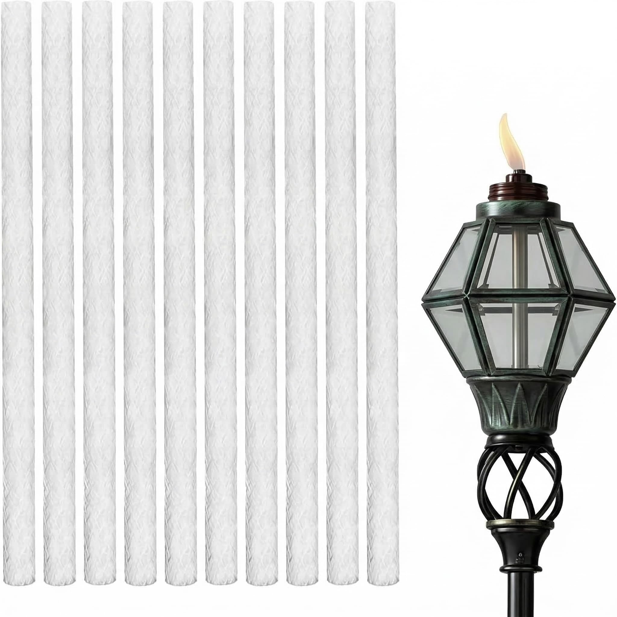 Milisten 10 Pack Fibreglass Replacement Wicks for Tiki Torches - 25cm (10.2") Lasting Oil Lamp Wicks for DIY Wine Bottle Torches, Garden Lanterns & Outdoor Patio Lighting