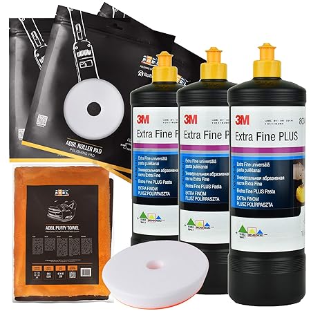 3M Extra Fine Plus Schleifpaste Schleifpolitur 80349 + ADBLPolierpad + ADBL Mikrofasertuch I 7-teiliges PolierSet