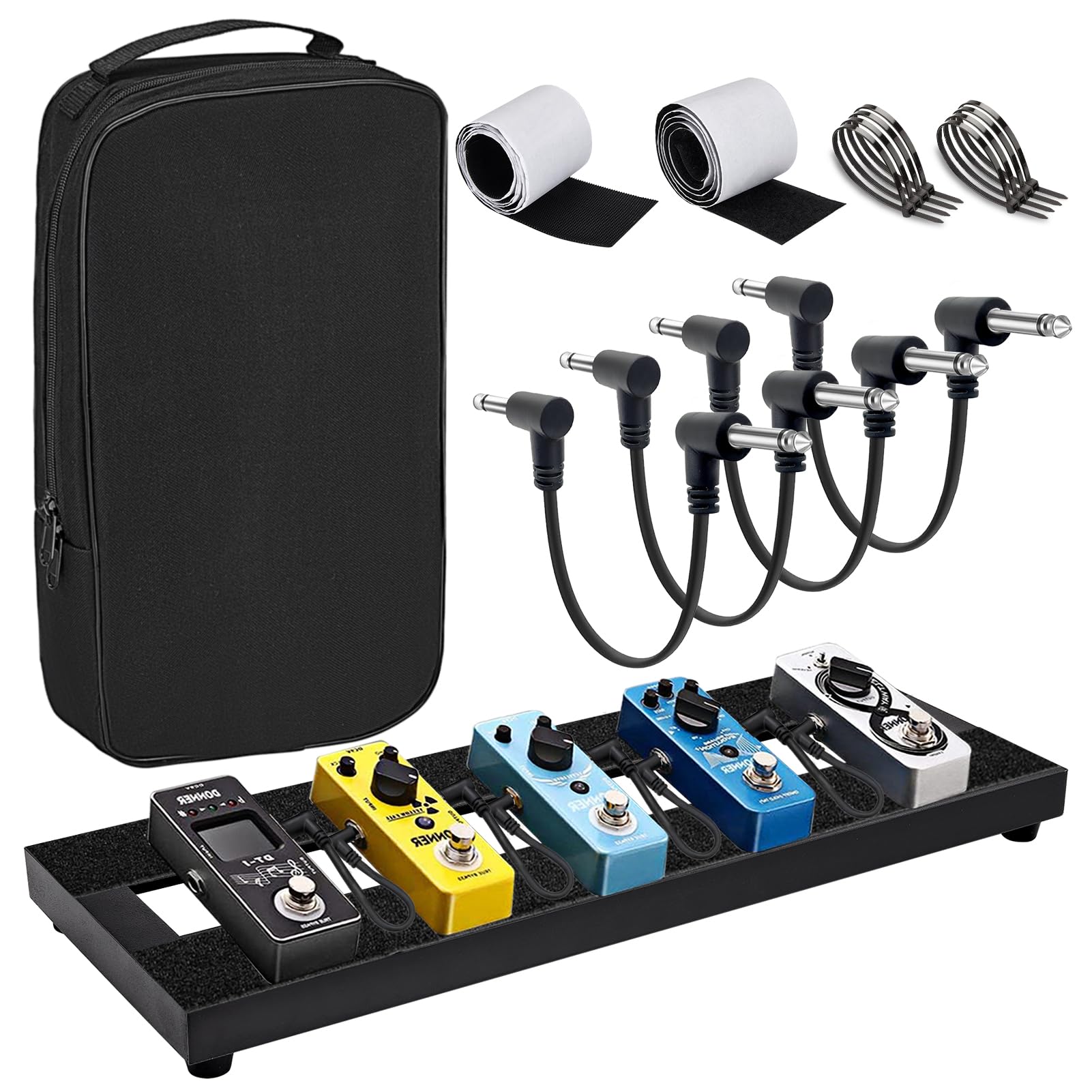 Photo 1 of GOGHOST Small Guitar Pedal Board, 15x5.7x1.18", Aluminum Alloy Black Effects Mini Pedal Board with 4 Pcs 6 Inch Guitar Pedal Cable, Carrying Bag, Adhesive Hookside Tape
