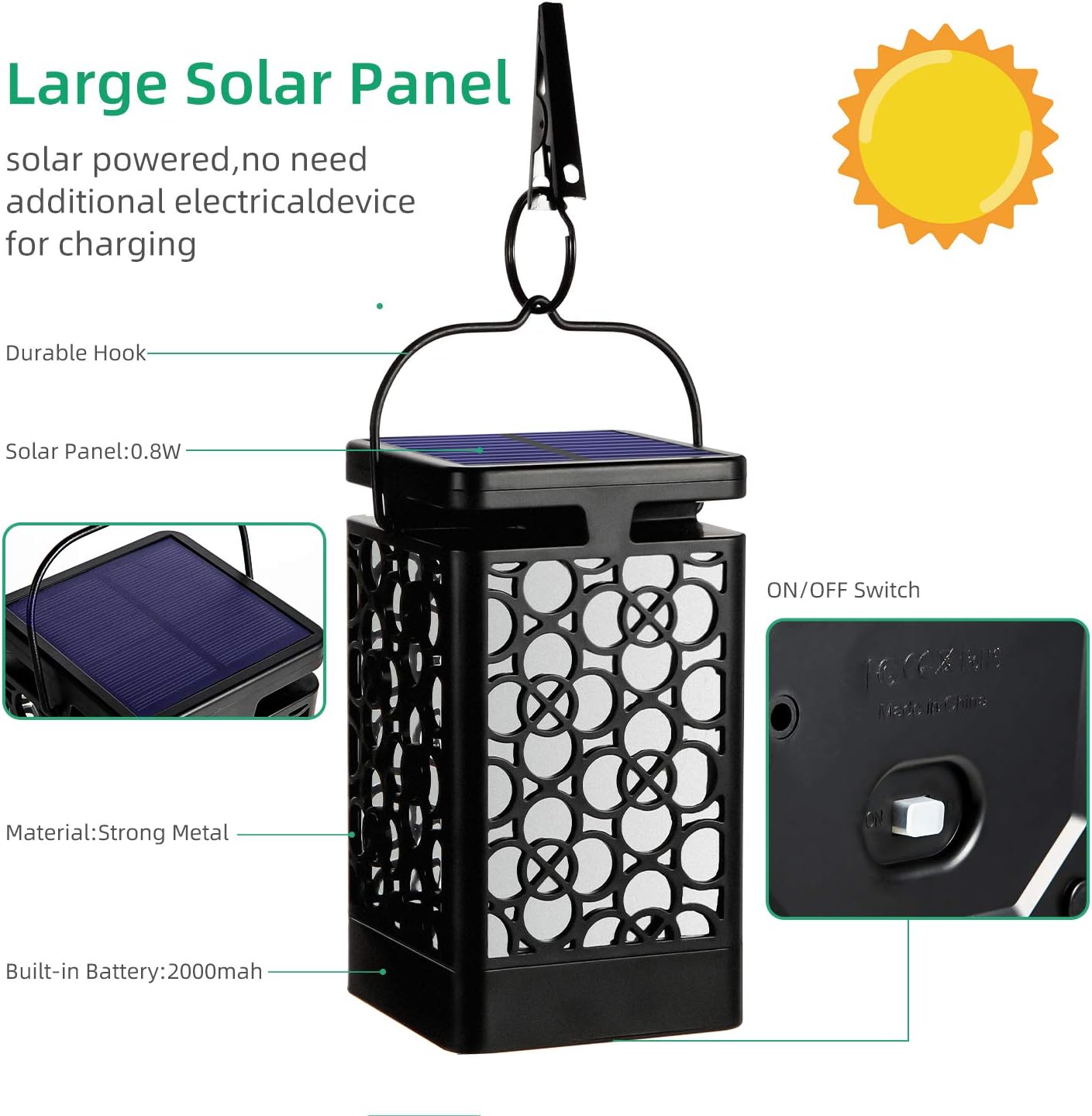 Hanging Solar Lights Outdoor New Upgraded Solar Lanterns Flickering Flame Hanging Lanterns Waterproof Solar Powered Decorative Lighting Flame Umbrella Garden Lights for Patio Deck Yard Camping(2 Pack) - - 