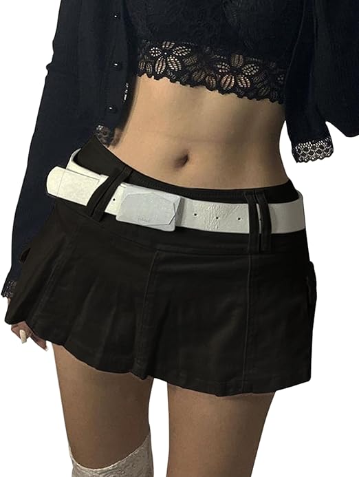 MISSACTIVER Womenâs Y2K Low Waist Jeans Skirt Zipper Back 90S Streetwear Patchwork A-line Mini 