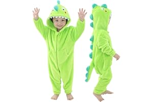 LOLANTA Toddler Boys Girls Dinosaur Costume Fleece Animal Jumpsuit One Piece Kids Halloween Fancy Dress (Green, 2-3T)