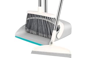 michao Upgrade Broom and Dustpan Set, All-Surface Silicone Broom, Squeegee, Pet Hair Remover - Smart Broom for Indoor Cleanin