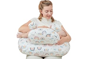 lasoftan Nursing Pillow for Breastfeeding, Breast Feeding Pillow for Mom Support, Adjustable Waist Strap and Removable Cotton Cover, Rainbow