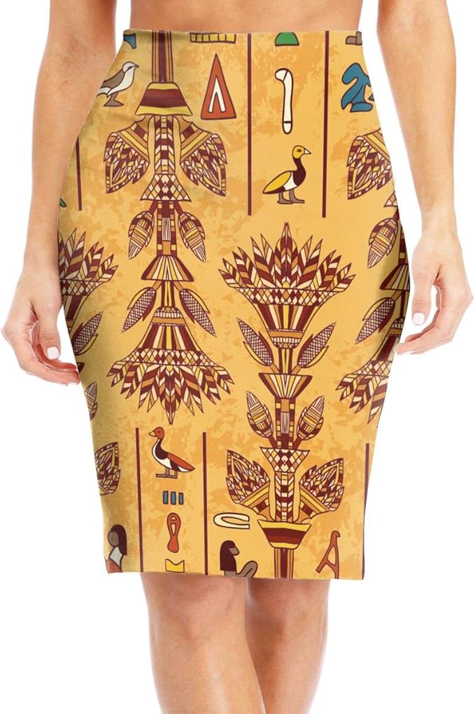 Ancient Egyptian Hieroglyph Women's Fashion Printed Pencil Skirt White Clothing
