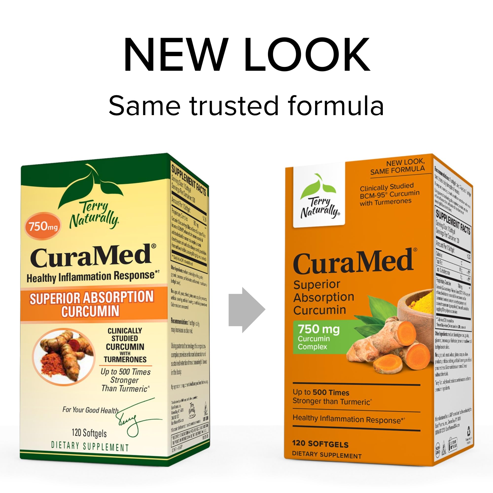 Terry Naturally CuraMed 750 mg - Antioxidant Supplement for Brain & Heart Health - Supplement with High-Potency Curcumin Complex - Kidney, Liver & Immune Health Support - 120 Softgels (Pack of 3)