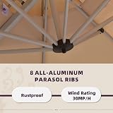 Purple Leaf 3x4m Cantilever Parasol Beige UV50+ 360° Tilt Wind Vent view 8