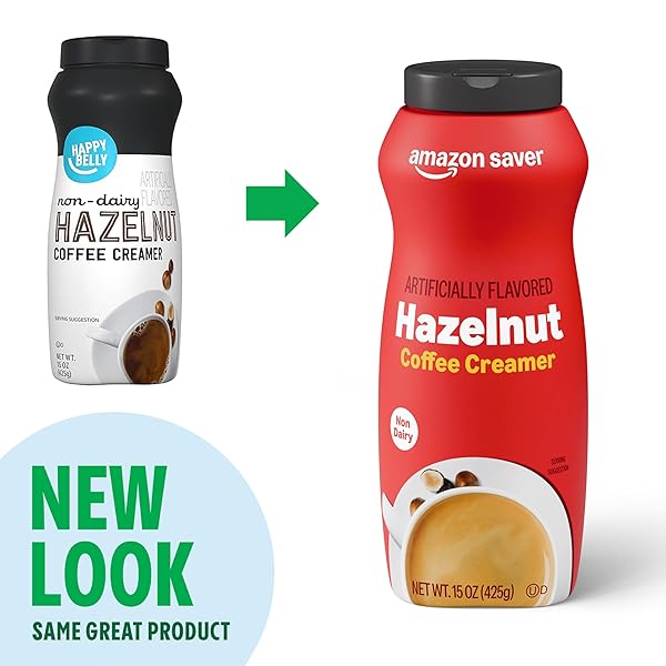 AMAZON FRESH – HAPPY BELLY POWDERED NON-DAIRY HAZELNUT COFFEE CREAMER, 15 OUNCE
