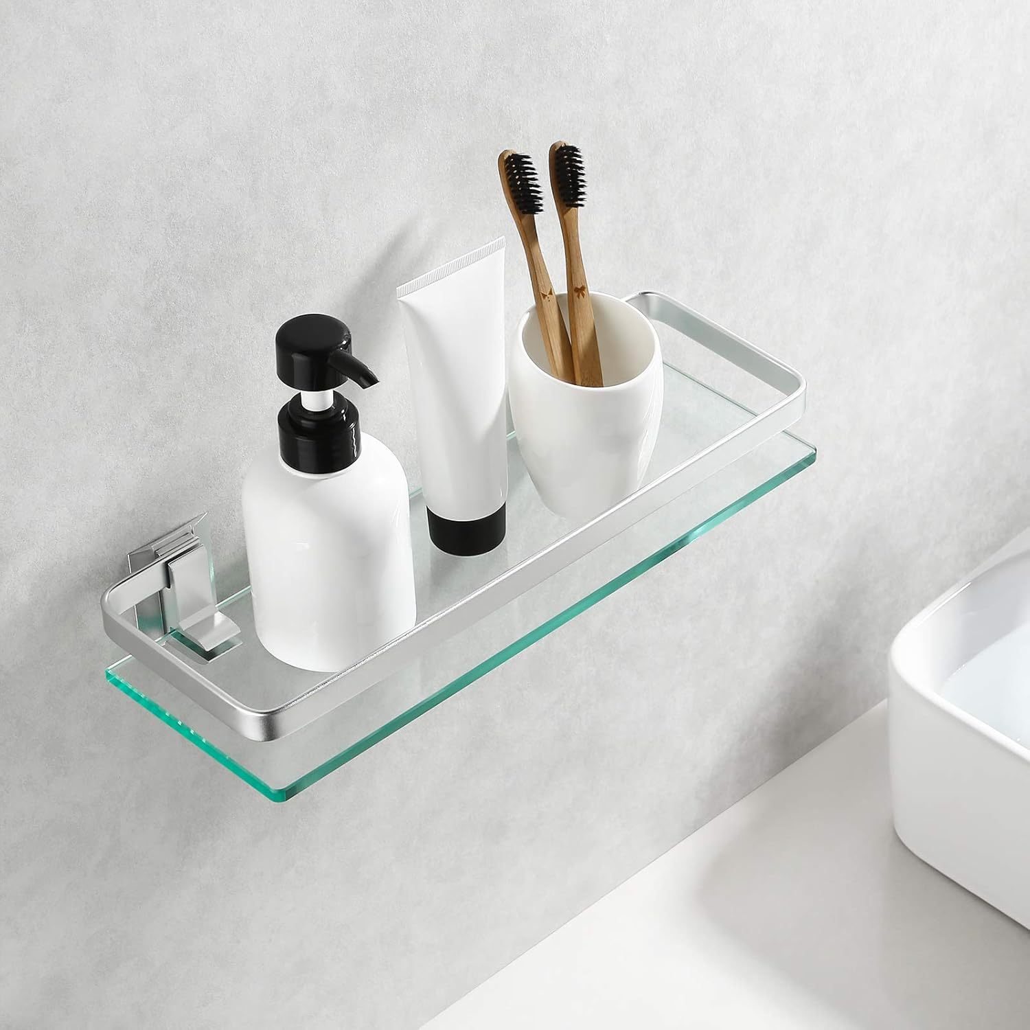 Amazon Brand Umi A4126a Glass Shelf Shower Shelf Bathroom Wall Shelf Shower Holder Wall Mounted Aluminium Silver Amazon De Diy Tools
