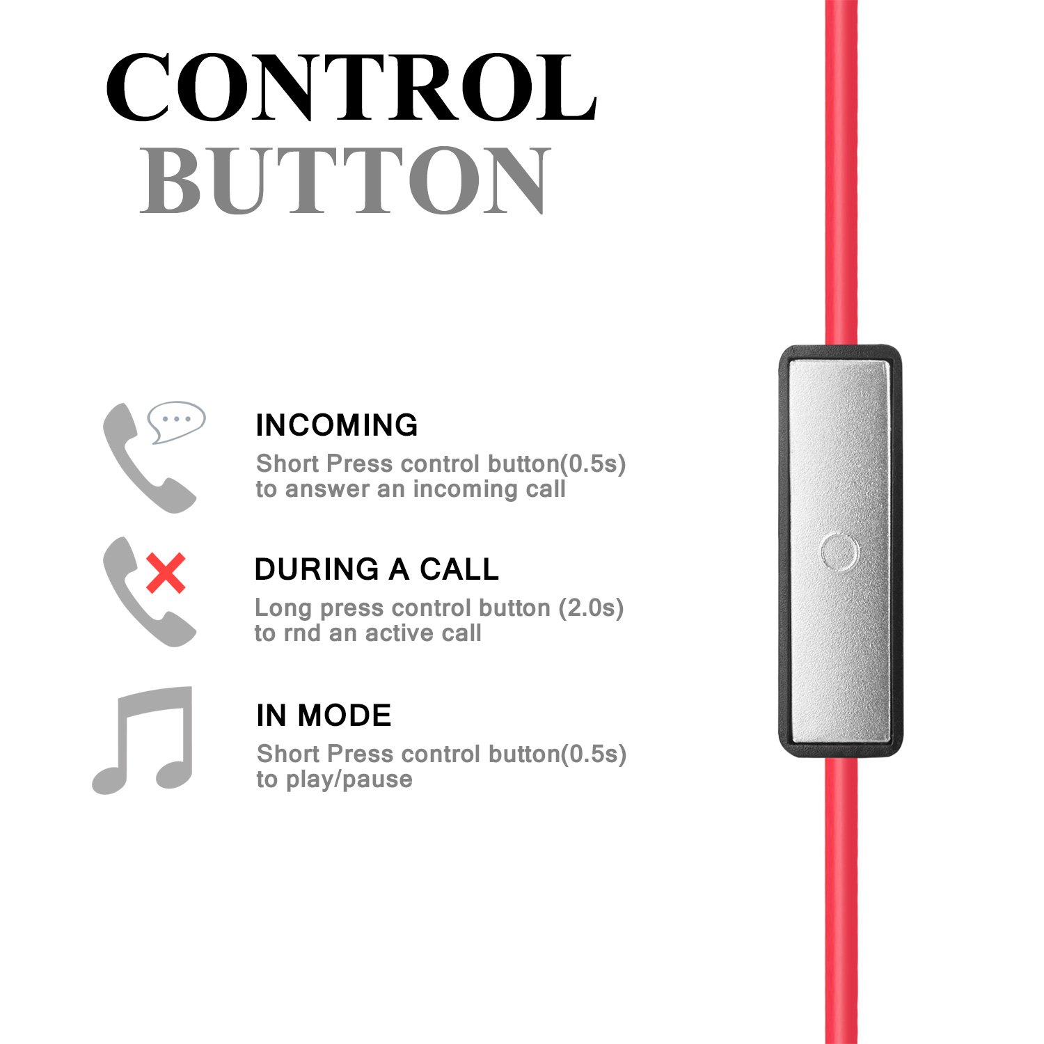 Zakitane In-Ear Earbud Sport Earphones Noise Isolating Headphones with Microphone Stereo Bass Dynamic Crystal Clear Sound, Ergonomic Comfort-Fit, for iPhone 6 / 6 Plus /5 / 5c /SE 4 and Android Phones (Black&Red)