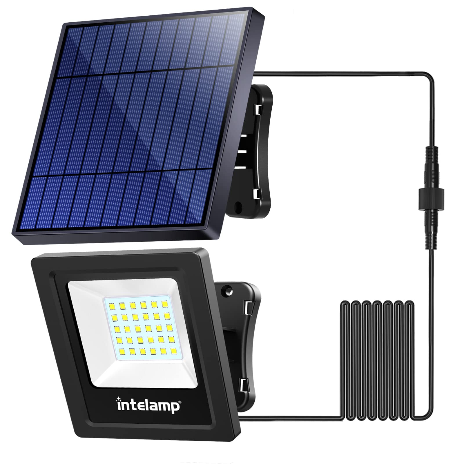 Photo 1 of intelamp Solar Lights Outdoor, 4400mAh Solar Powered Flood Lights, Security Floodlight Dusk to Dawn Auto On/Off IP65 Waterproof for Wall Porch, Balcony, Yard, Garage Barn, Garden, Lawn
