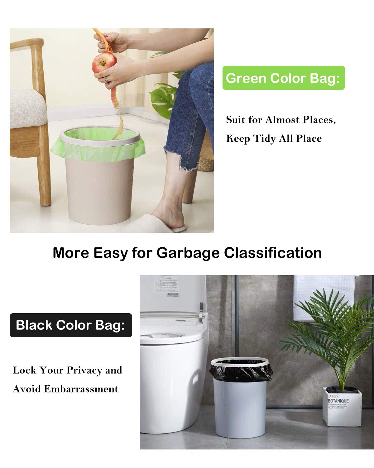 Biodegradable Garbage Bags,4-6 Gallon Small Trash Bags,100 Counts Small Garbage Bags Leak Proof Compostable Bags Wastebasket Liners for Office,Home,Bathroom,Bedroom,Car,Kitchen,Pet(Green+Black)