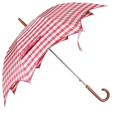 610 mm with Solid Curved Handles with Check Design Printed Fabric Umbrella (Pink)