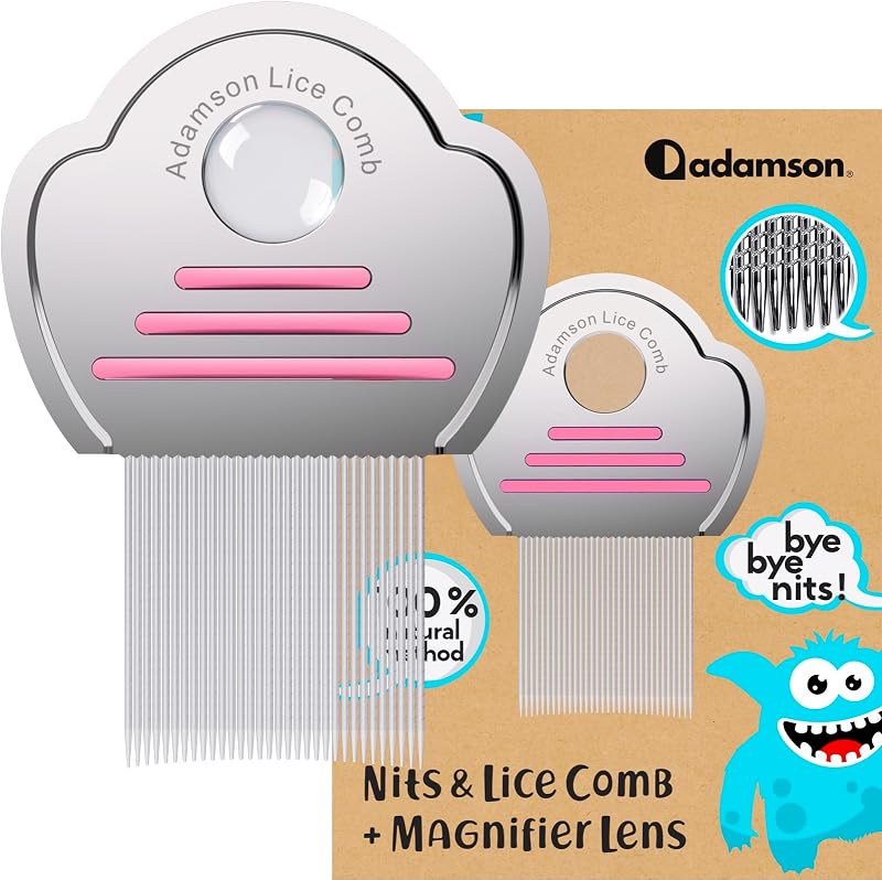Adamson Lice Comb with Magnifying Glass Stainless Steel Pink