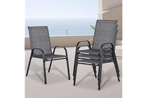 JMGJOY Stackable Patio Chairs Set of 4, Grey Outdoor Dining Chairs, Outdoor Patio Dining Sets with Cooling Fabric, for Lawn, Porch, Pool, Garden