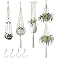 Mkono Macrame Plant Hangers Set of 4 Indoor Hanging Planter Basket Wall Decorative Flower Pot Holder with 4 Hooks for Indoor 