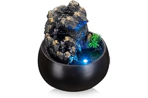 AMOOTEK Tabletop Fountain Zen Meditation Indoor Waterfall Office Tabletop Fountain Indoor Fountain Waterfall Relaxation Water Feature with Colorful LED Light for Home Office Bedroom Relaxation Decorated
