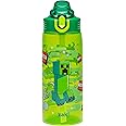 Zak Designs Minecraft Sage Water Bottle For School or Travel, 25oz Durable Plastic Water Bottle With Straw, Handle, and Leak-Proof, Pop-Up Spout Cover (Creeper)