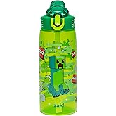 Zak Designs Minecraft Sage Water Bottle For School or Travel, 25oz Durable Plastic Water Bottle With Straw, Handle, and Leak-Proof, Pop-Up Spout Cover (Creeper)