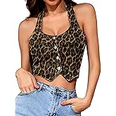 ELLEVEN Women's Denim Halter Top Jean Vest - Square Neck Button Front Slim Fit Crop Vest Western Summer Outfit