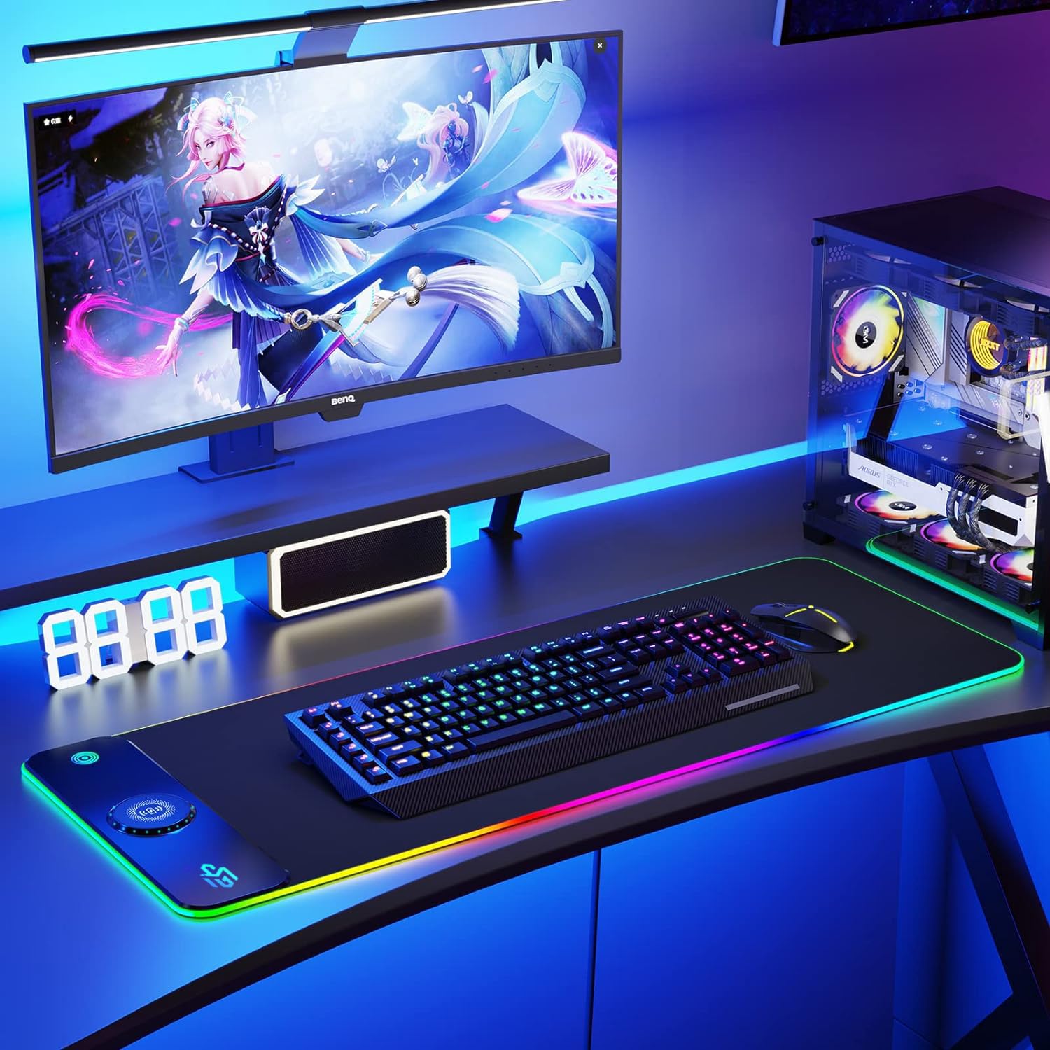 RGB Gaming Mauspad 15W Qi Mousepad LED, 10 Beleuchtungsmodi mit 15W Schnellladung Qi Kabelloses Laden für I-Phone Handy, Kopfhörer, Wasserdicht, rutschfest für Gaming, Schreibtische, PC und Büro 7