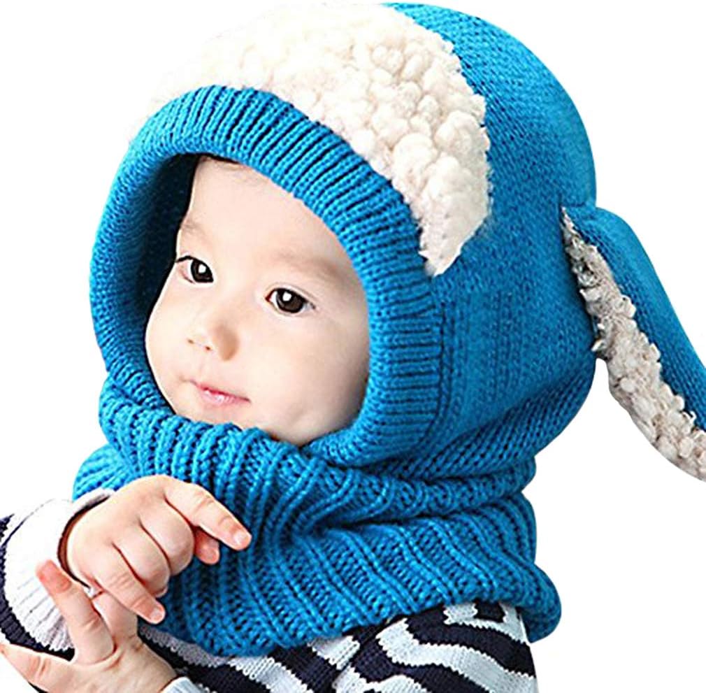 Baby Girls Boys Winter Knit Scarf Hat Warm Earflap Cap for Kids 6-36 Months Blue