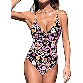 CUPSHE Women's One Piece Swimsuit Plunging Neck V Wire Bathing Suit Crisscross Straps Adjustable Self Tie Swimwear