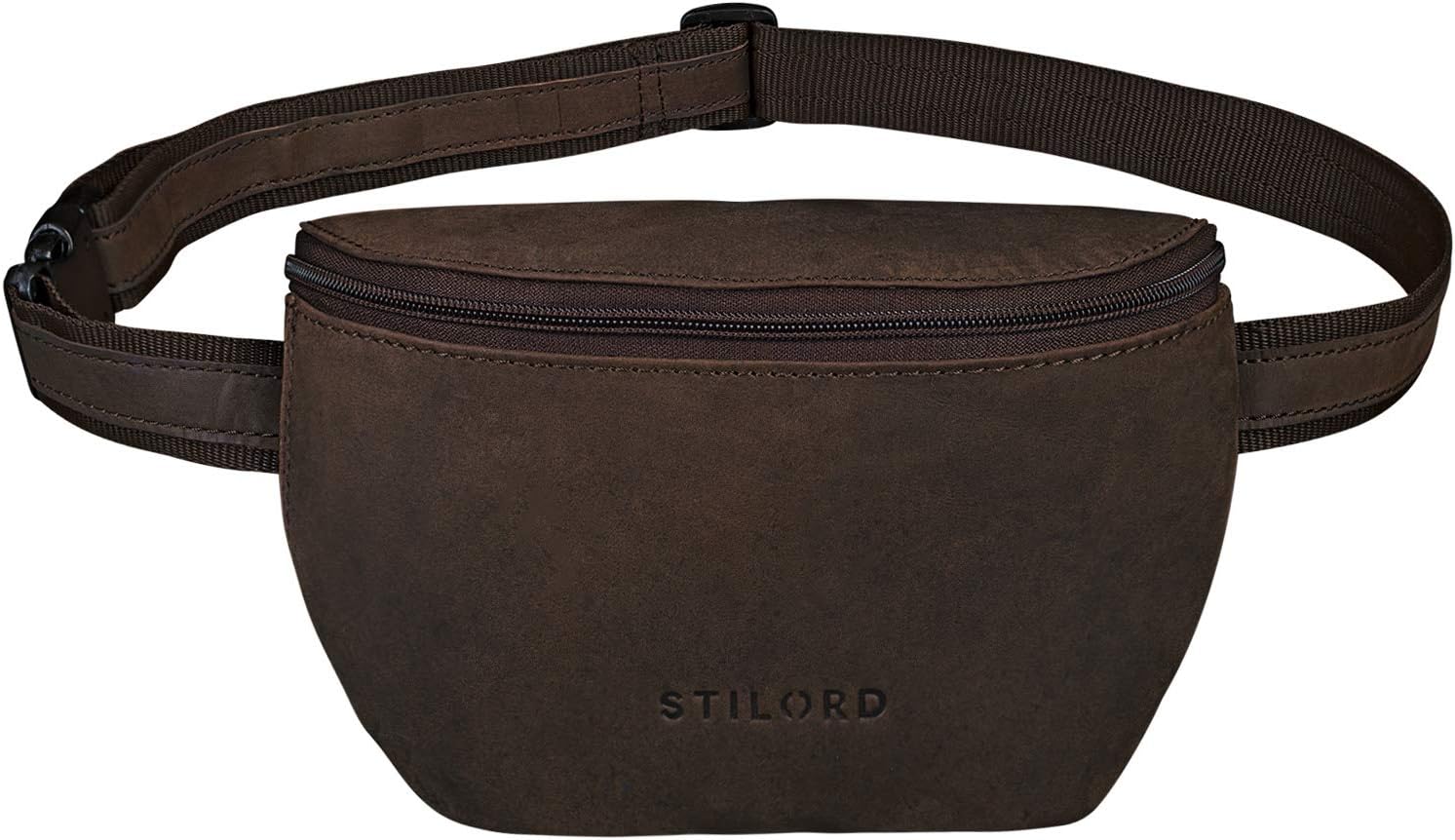 Jules' Bumbag Leather Small Vintage Pouch Bag Waist Bag Belt Bag for Men Women Party Festival Smartphone in Genuine Buffalo Leather, Colour:Flat Dark Brown