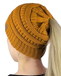 C.C BeanieTail Soft Stretch Cable Knit Messy High