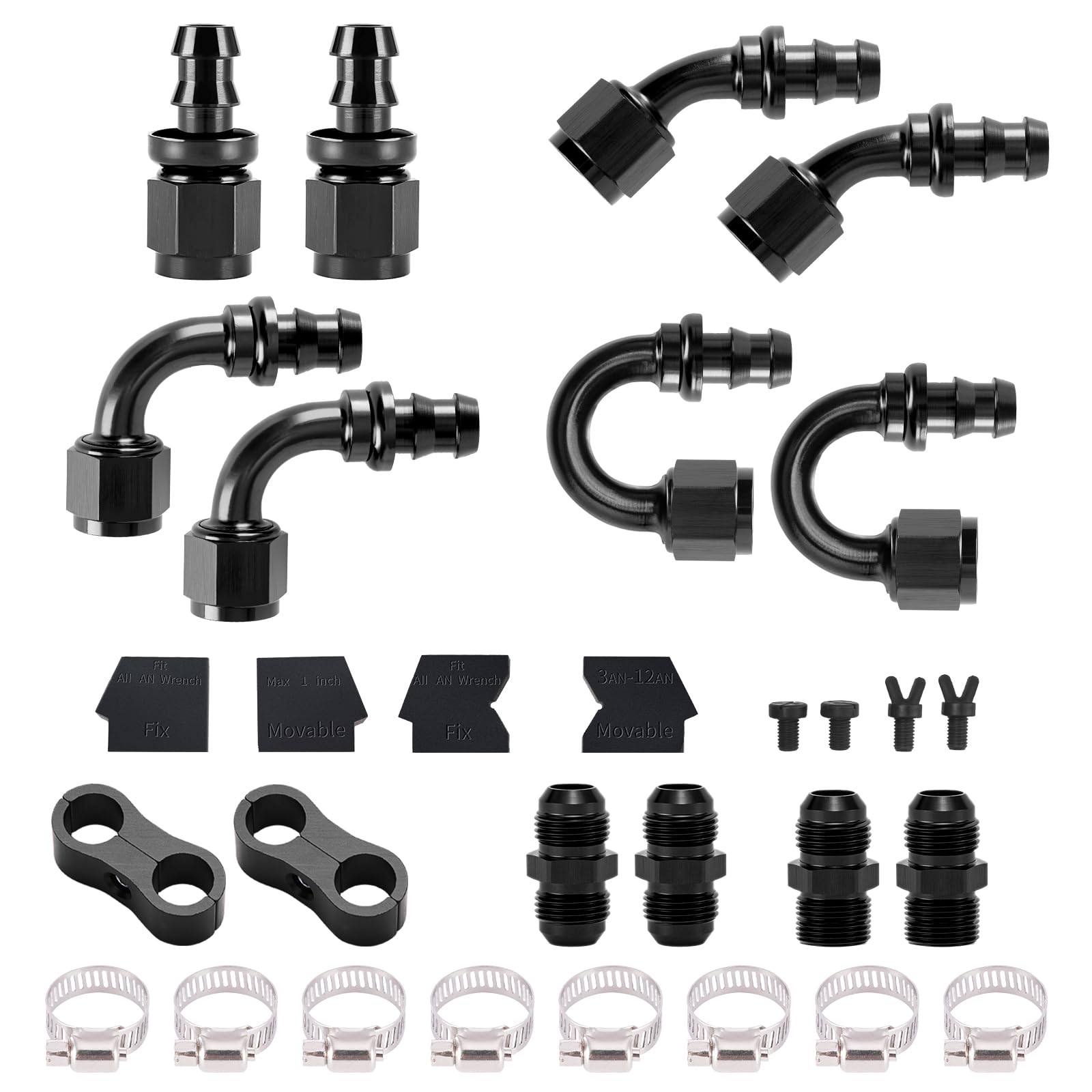 Photo 1 of BRIFITOR 6AN Push Lock Fitting Kits AN6 Hose End Fitting Kits With Hose Separator Clamp & 6AN Flare to AN6 ORB Male Adapter, Leak-Proof Aluminum